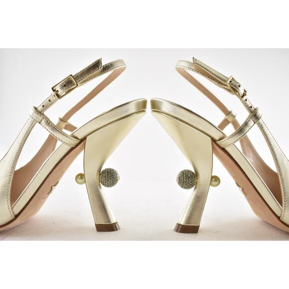 Dior Tribales Jadior Pale Gold Laminated Leather Slingback Sandal Heel Pump 37.5 - Picture 15 of 16